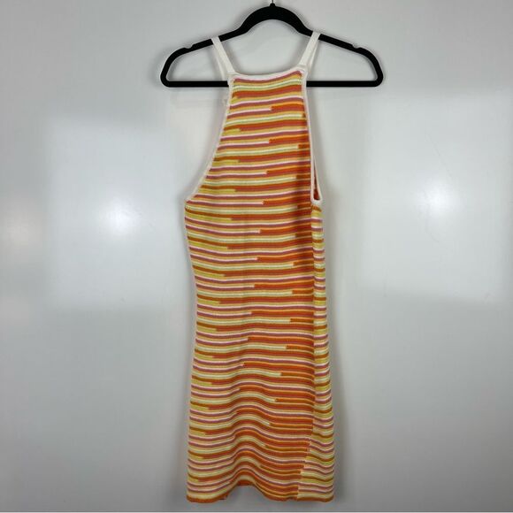 ACOA Orange Striped Knit Halter Mini Dress Sleeveleess Women's Size XL - Picture 4 of 9